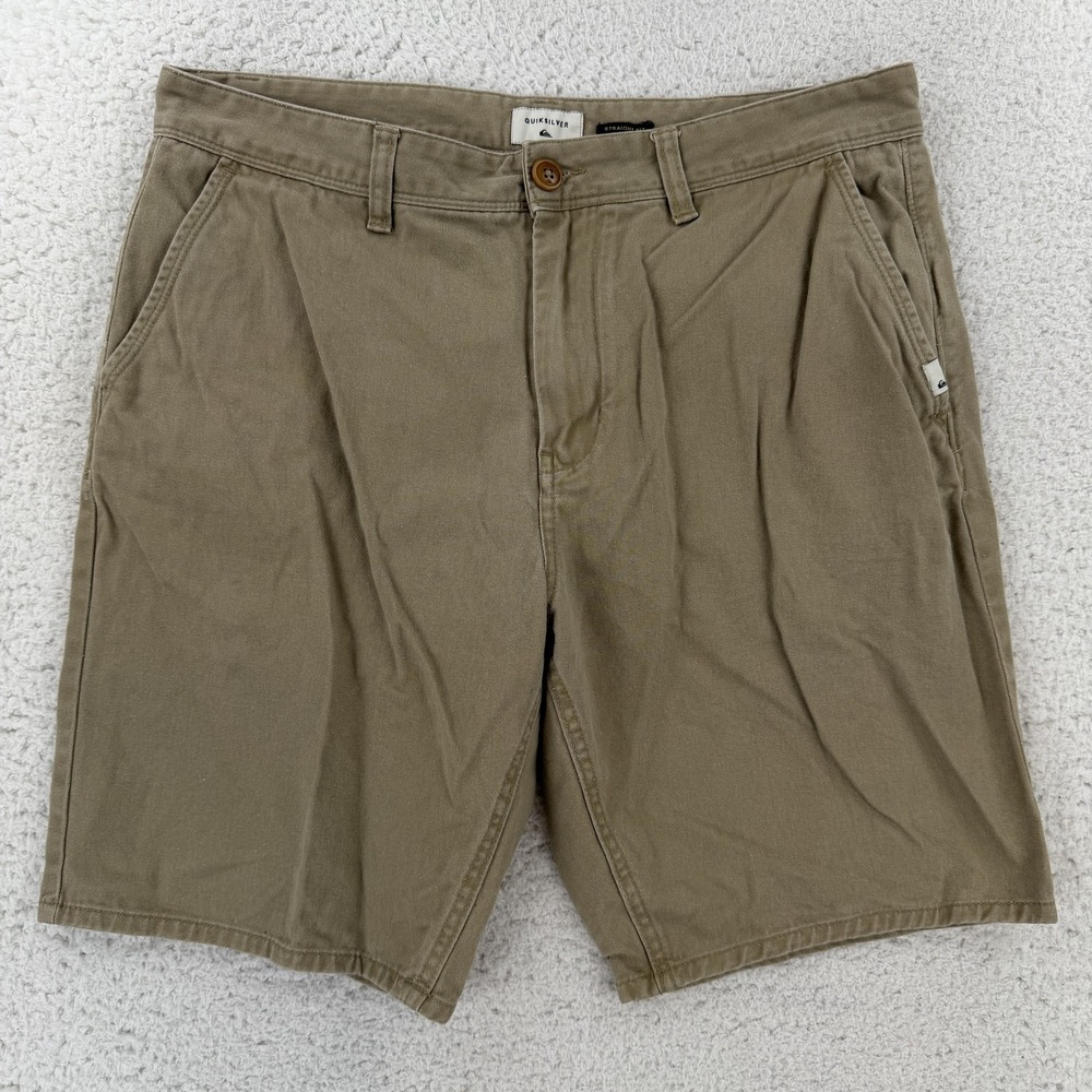 Quiksilver Shorts Mens 34 Beige Chino Cotton Canvas Straight Fit 8 Inseam Casual